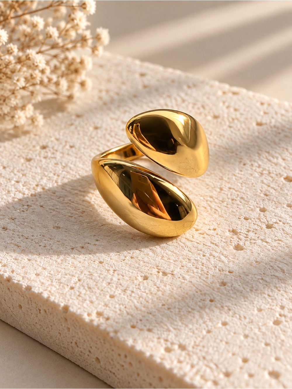 Gold Plated Dome Adjustable Ring - Women Jewelry size 7